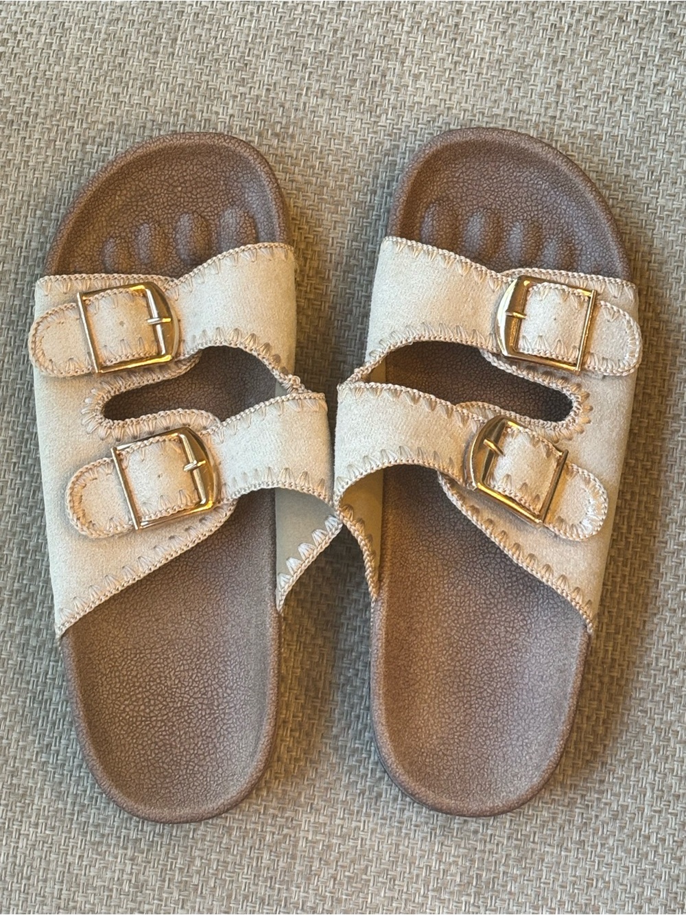Embroidered Double Buckle Slide Sandals Size 37 | Cream Boho Summer Sandals NWOT